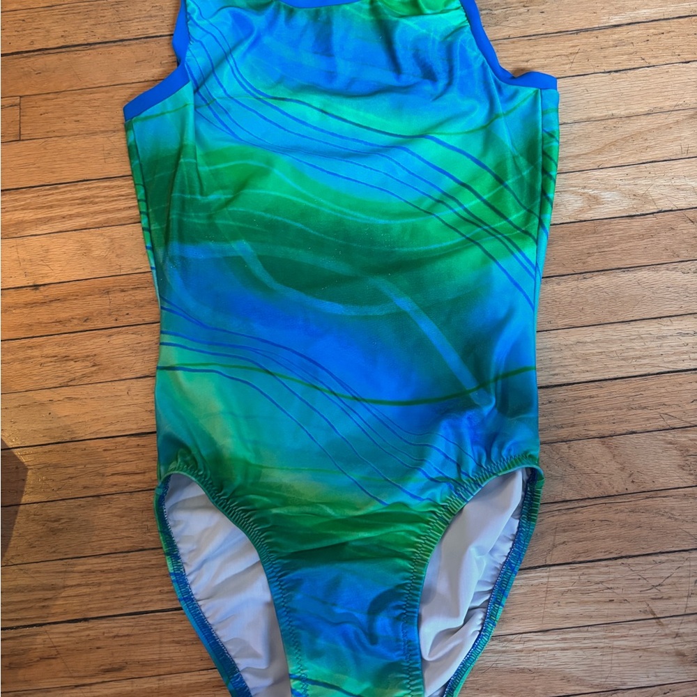 Women's Gymnastics Bodysuit- Blue and Green